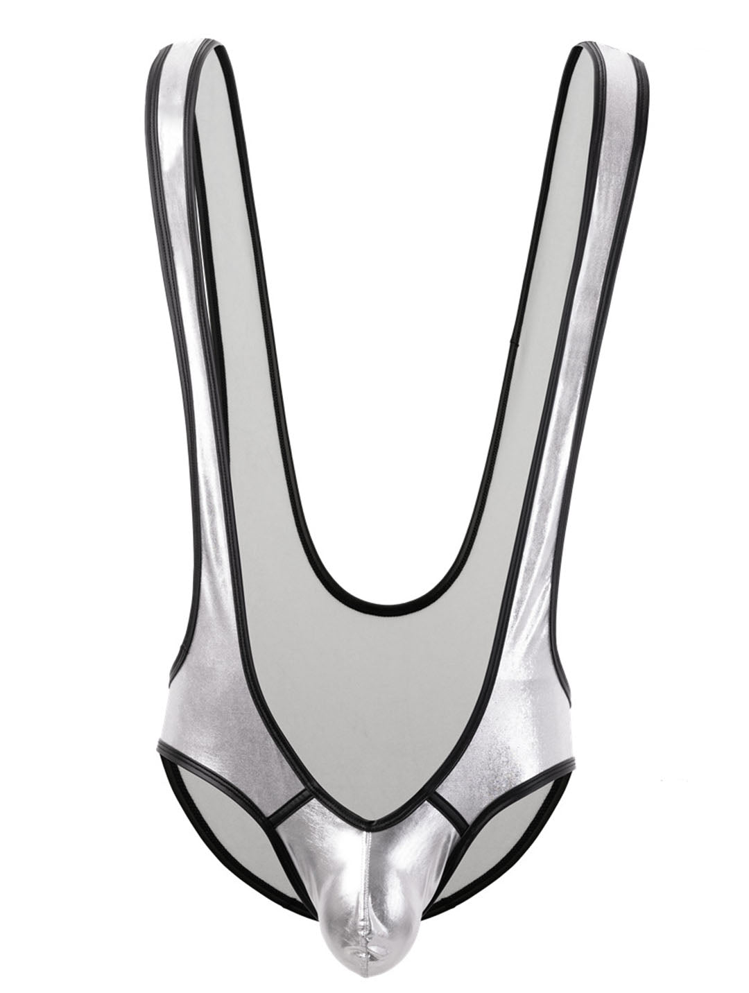Combinaison sexy en cuir PU pour homme, débardeur de lutte, body une pièce avec finition métallique