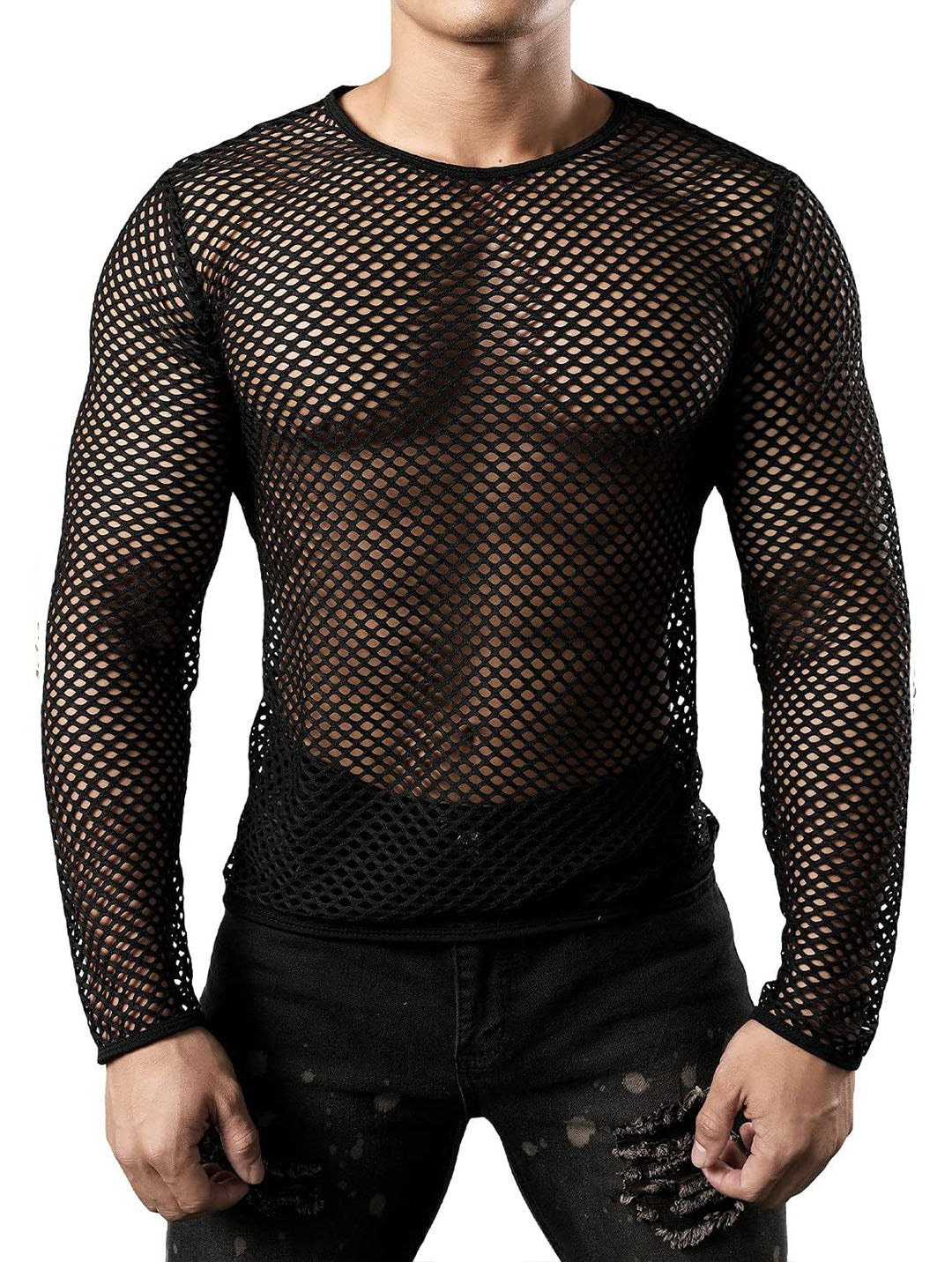 Haut sexy en résille pour homme - T-shirt de sport ajusté pour rave, clubwear et fêtes, sous-vêtements transparents pour hommes