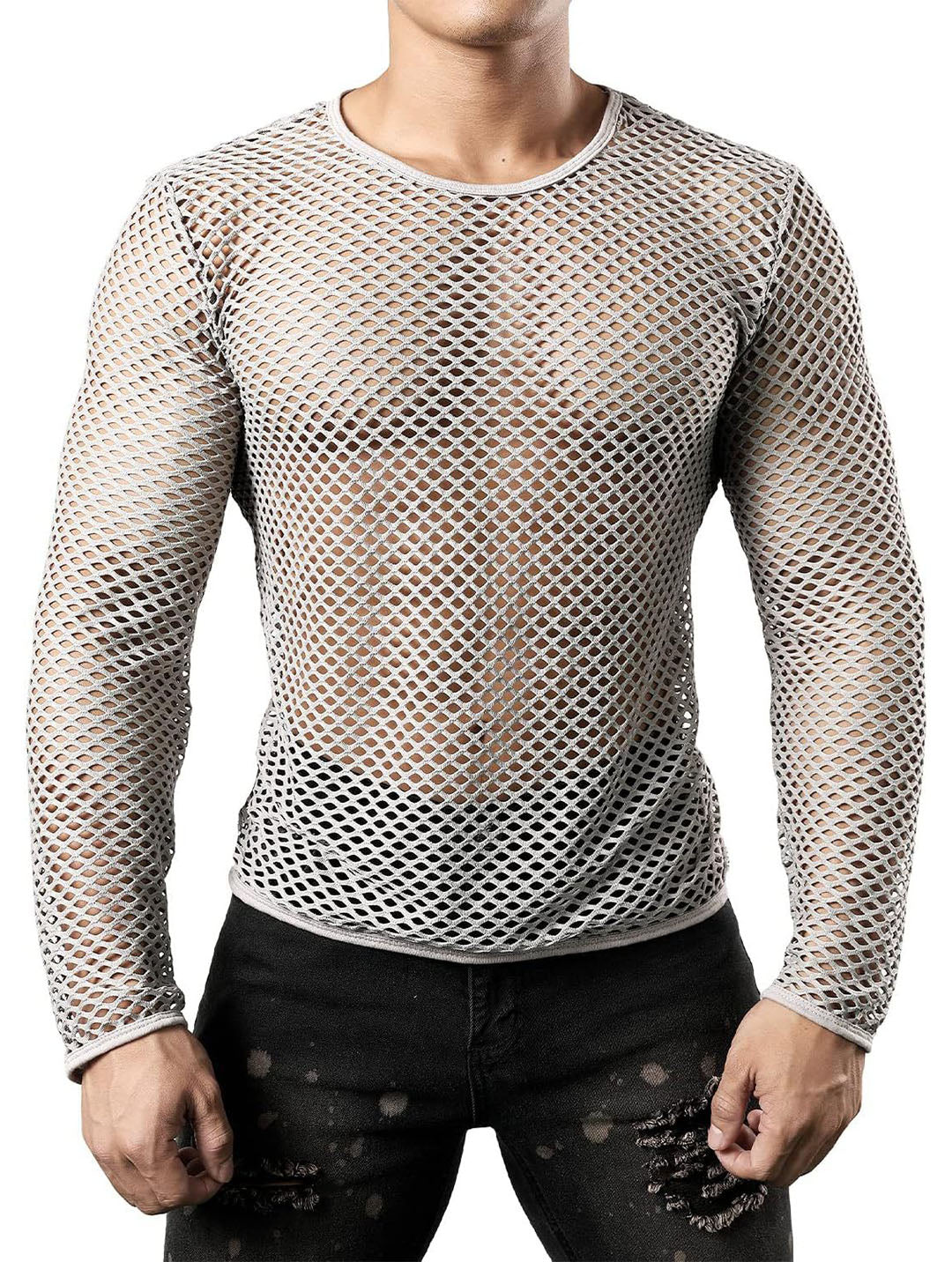 Haut sexy en résille pour homme - T-shirt de sport ajusté pour rave, clubwear et fêtes, sous-vêtements transparents pour hommes