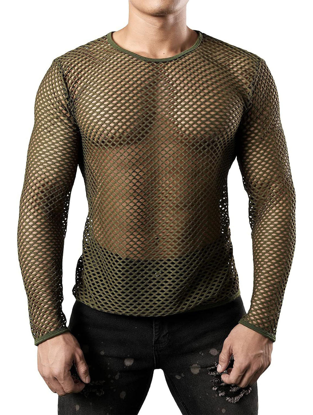 Haut sexy en résille pour homme - T-shirt de sport ajusté pour rave, clubwear et fêtes, sous-vêtements transparents pour hommes