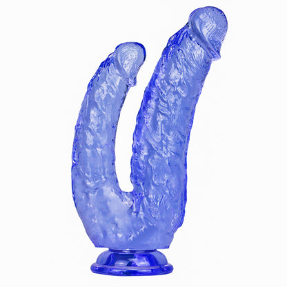 Gode ​​double en gelée avec ventouse pour masturbation féminine, masturbateurs lesbiens