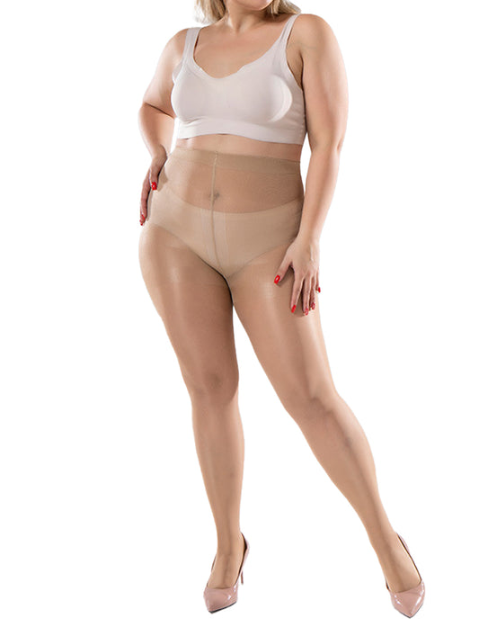 Collants grande taille ultra-résistants 40D, collants transparents taille haute gainants, bas cuissardes en nylon brillant pour femmes