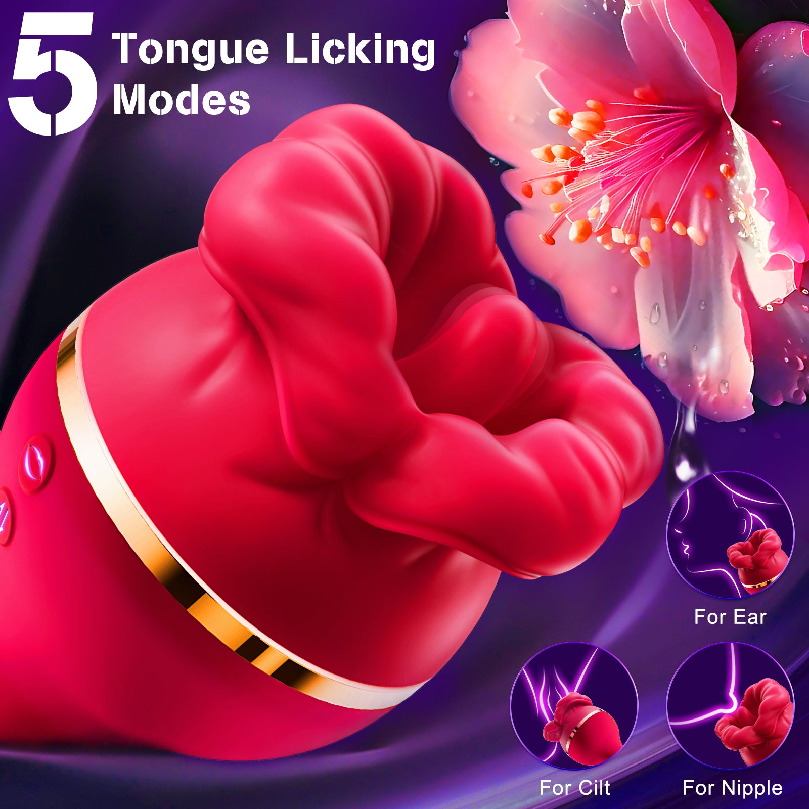 Rose Vibrator with 7 Thrusting Telescopic Dildo Mouth 5 Tongue Licking Rose Vibrator with 7 Thrusting Telescopic Dildo Mouth 5 Tongue Licking