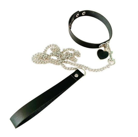 Collier à rivets Punk Traction Chaîne Collier en cuir PU Anneau en métal Collier gothique NightClub Laisse gothique Taille réglable