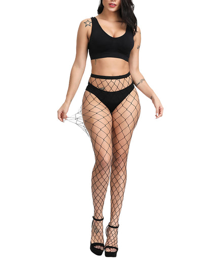 Combinaison bas résille pour femme, bas taille haute, leggings, grand motif écossais