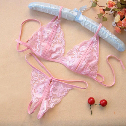 Sexy Lingerie Set – See-Through Lace Two-Piece Bra & Panty Boudoir Sleepwear