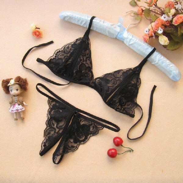 Sexy Lingerie Set – See-Through Lace Two-Piece Bra & Panty Boudoir Sleepwear