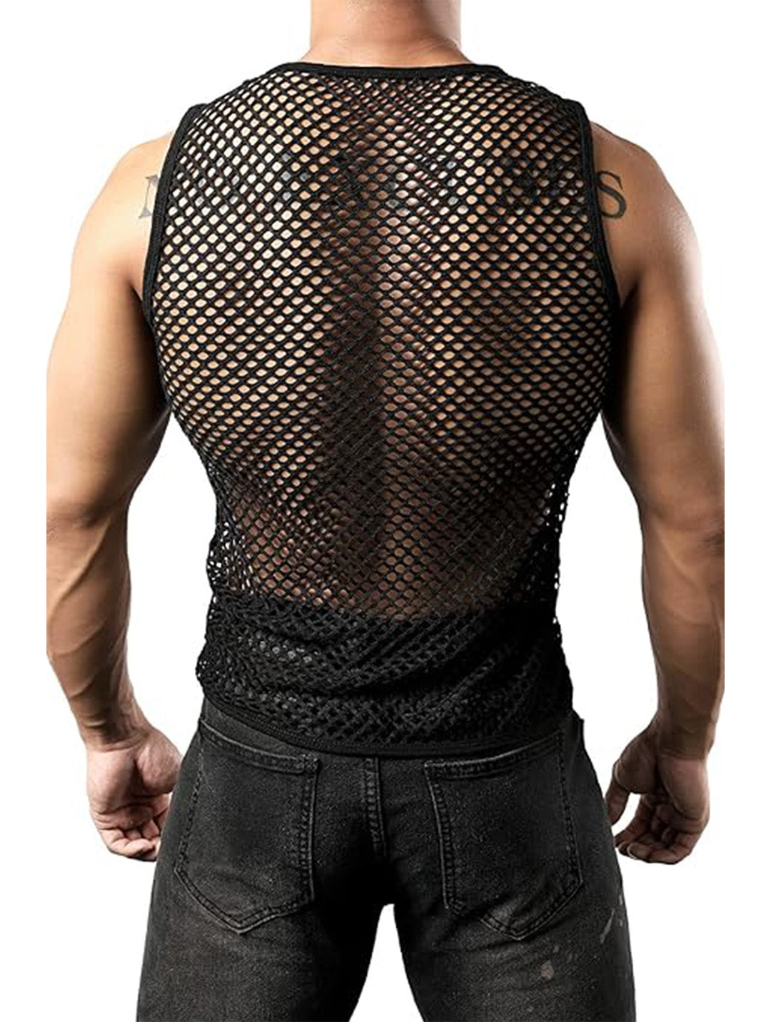 Haut sexy en résille pour homme - T-shirt de sport pour rave et clubwear