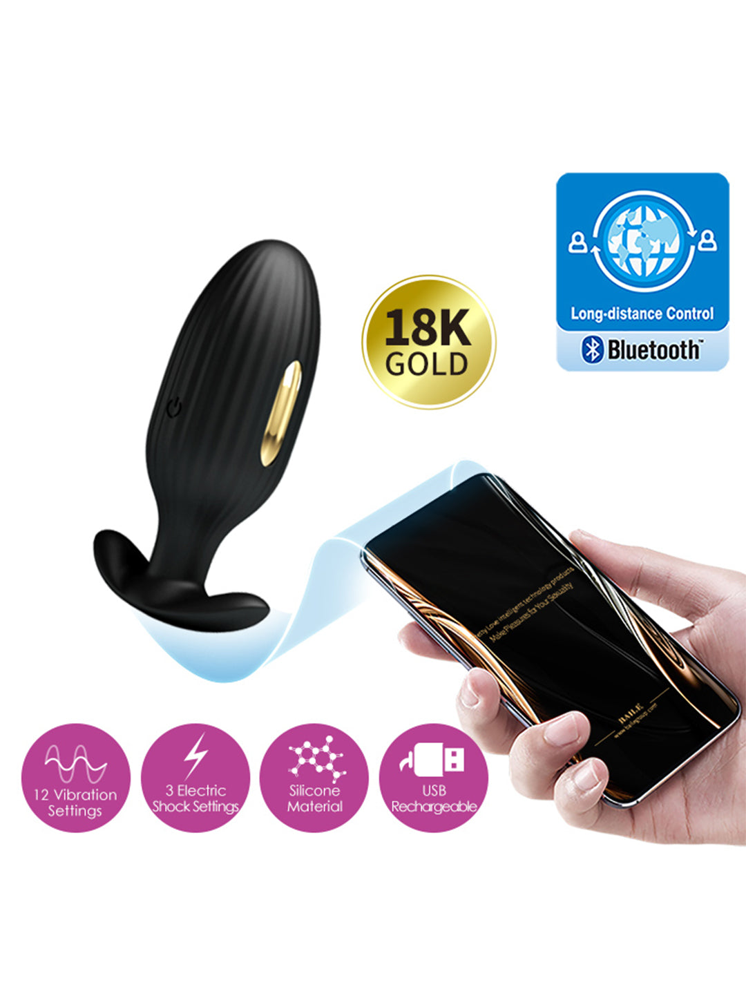 Luxury App-Controlled Anal Plug with Electric Shock & 12 Vibrations Luxury App-Controlled Anal Plug with Electric Shock & 12 Vibrations