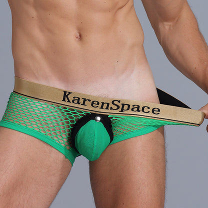 Boxer en maille pour homme, sous-vêtement sexy, avec poche à boucle amusante