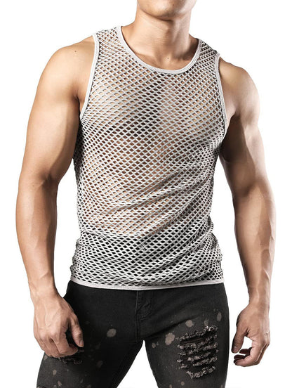 Haut sexy en résille pour homme - T-shirt de sport pour rave et clubwear