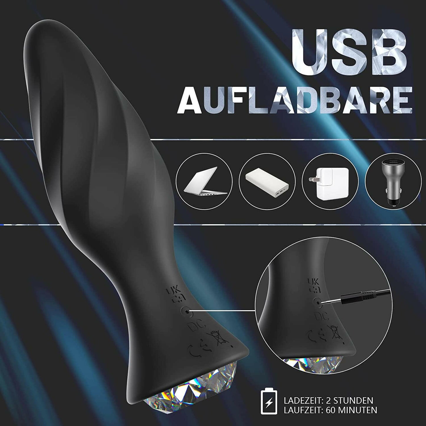 Jouet pour adulte, vibromasseur anal diamant à 10 modes de vibration, télécommande sans fil