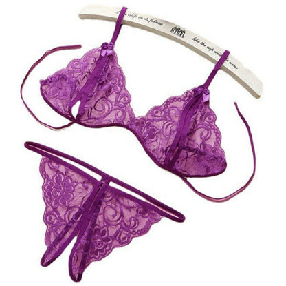 Sexy Lingerie Set – See-Through Lace Two-Piece Bra & Panty Boudoir Sleepwear