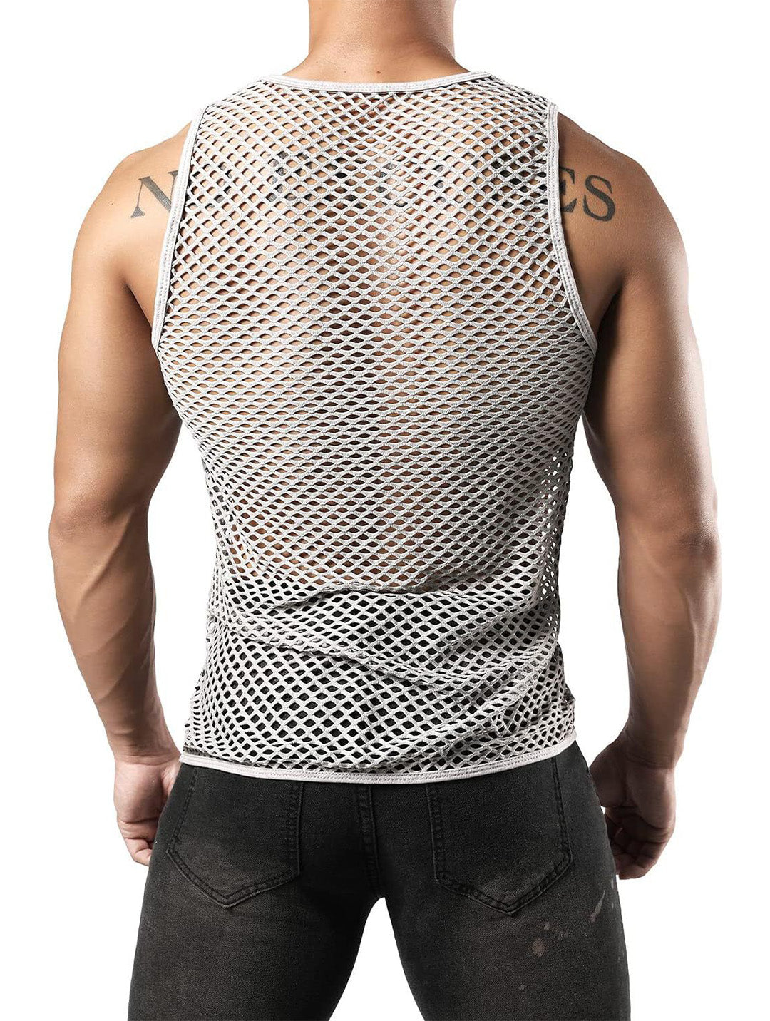 Haut sexy en résille pour homme - T-shirt de sport pour rave et clubwear