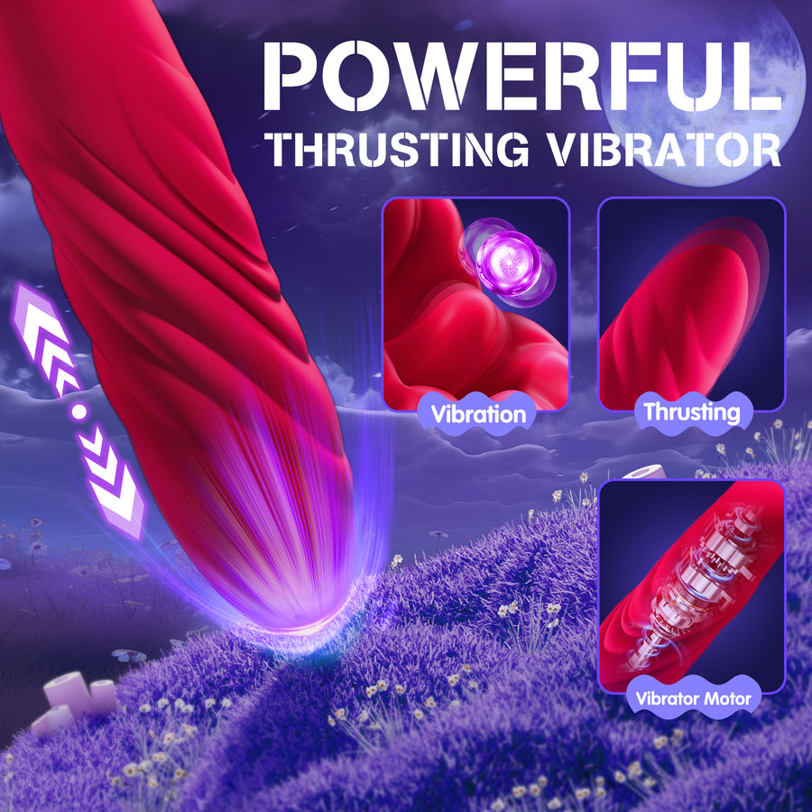 Rose Vibrator 7 Thrusting Telescopic Dildo Mouth 5 Tongue Licking Nipple Clitoris Stimulator Vaginal Vibratior
