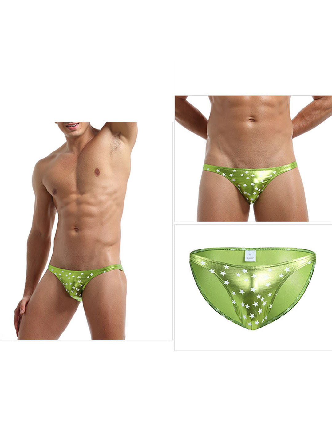 Bikini Bulge Men's Briefs – Breathable PU Leather Star Print Triangle Underwear with U-Convex Pouch