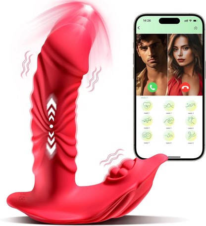 Vibromasseur portable avec contrôle par application, gode avec 9 modes de poussée et 9 modes de vibration, stimulateur clitoridien