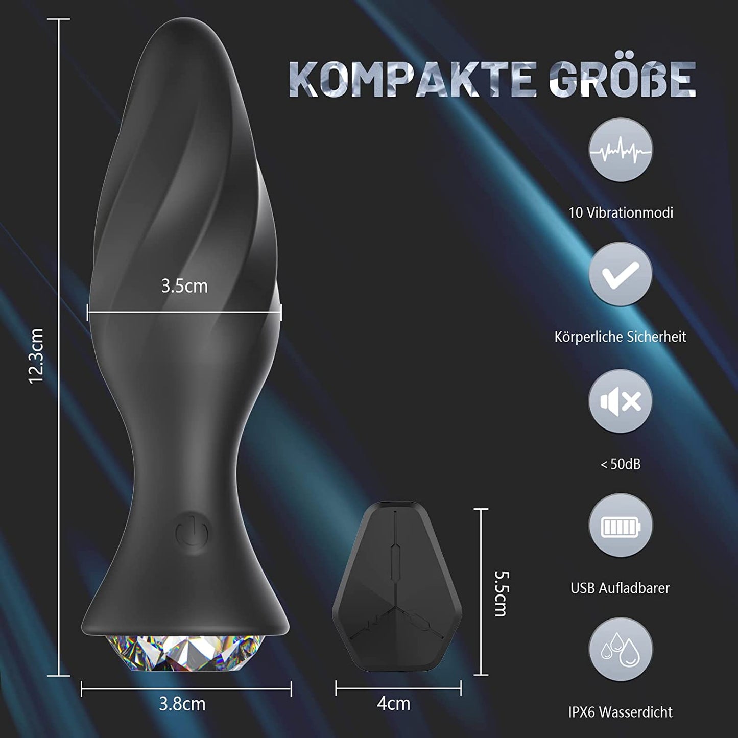 Jouet pour adulte, vibromasseur anal diamant à 10 modes de vibration, télécommande sans fil