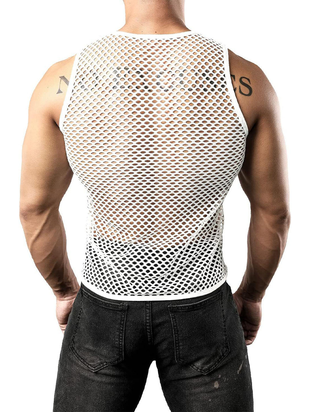 Haut sexy en résille pour homme - T-shirt de sport pour rave et clubwear