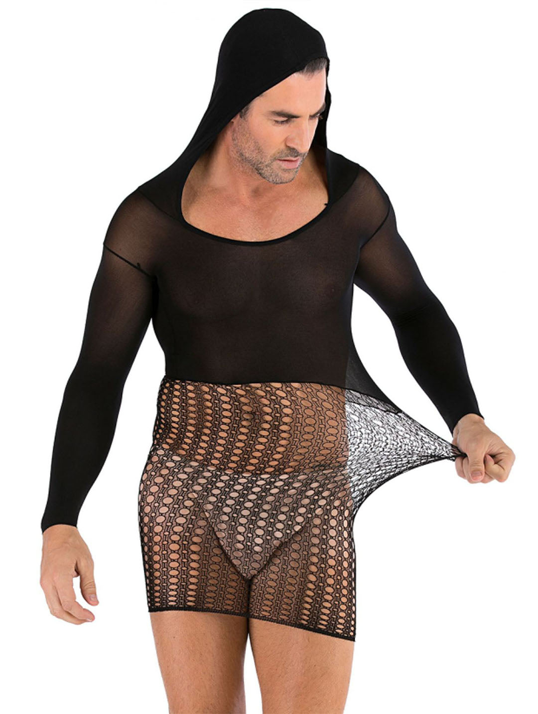 Lingerie en dentelle florale pour homme, sous-vêtements transparents, justaucorps sexy en résille, combinaison de lutte, mini robe, tenue de club - 35 styles