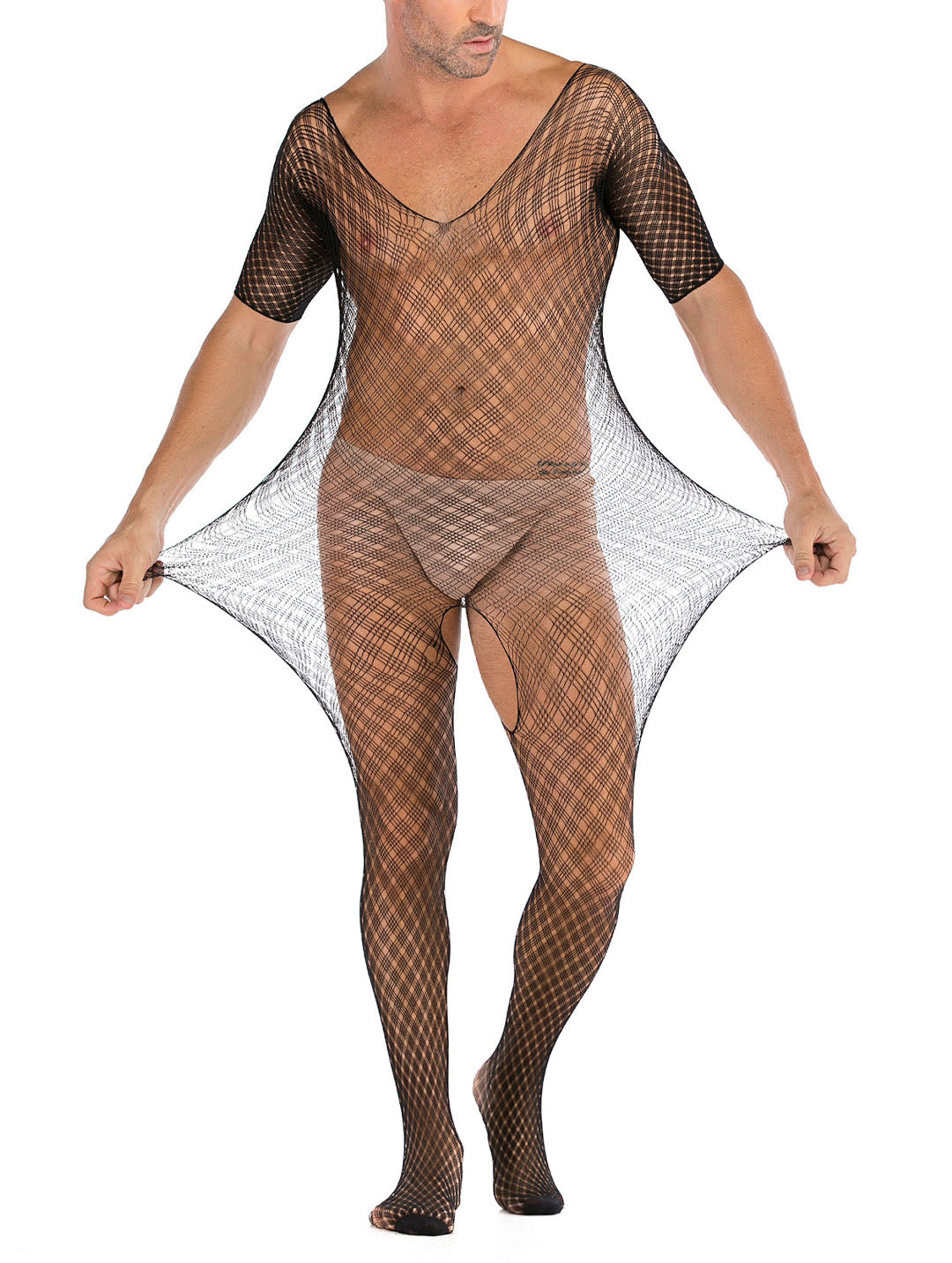 Lingerie en dentelle florale pour homme, sous-vêtements transparents, justaucorps sexy en résille, combinaison de lutte, mini robe, tenue de club - 35 styles