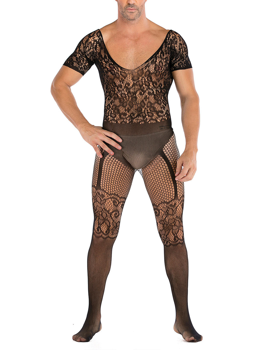 Lingerie en dentelle florale pour homme, sous-vêtements transparents, justaucorps sexy en résille, combinaison de lutte, mini robe, tenue de club - 35 styles