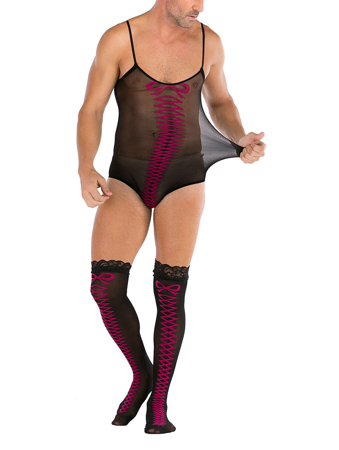 Lingerie en dentelle florale pour homme, sous-vêtements transparents, justaucorps sexy en résille, combinaison de lutte, mini robe, tenue de club - 35 styles