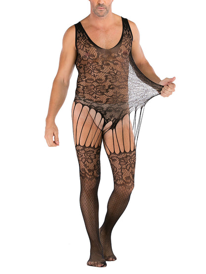 Lingerie en dentelle florale pour homme, sous-vêtements transparents, justaucorps sexy en résille, combinaison de lutte, mini robe, tenue de club - 35 styles