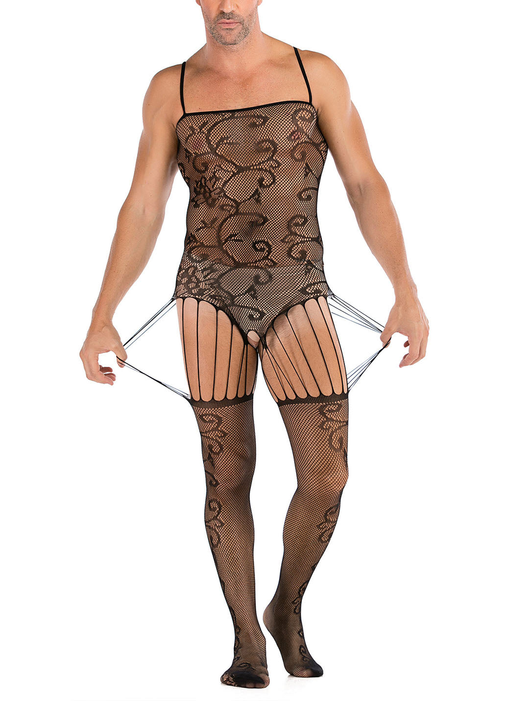 Lingerie en dentelle florale pour homme, sous-vêtements transparents, justaucorps sexy en résille, combinaison de lutte, mini robe, tenue de club - 35 styles