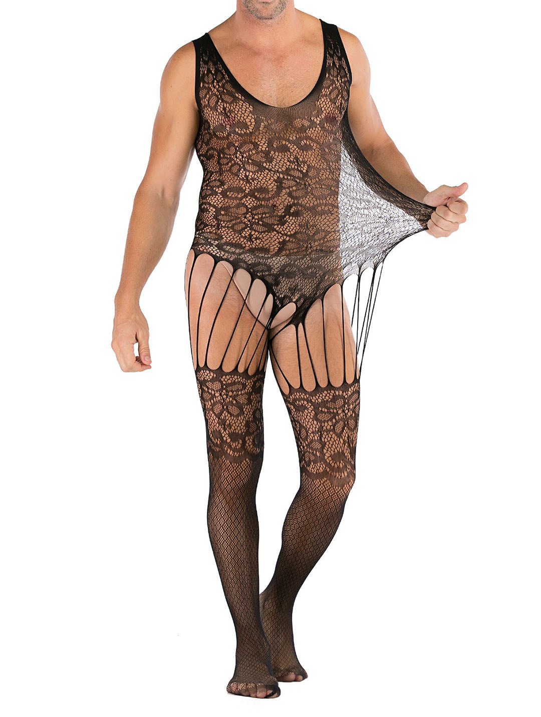 Lingerie en dentelle florale pour homme, sous-vêtements transparents, justaucorps sexy en résille, combinaison de lutte, mini robe, tenue de club - 35 styles