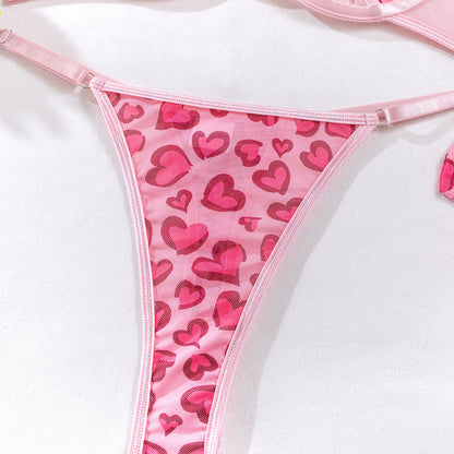 Sexy Leopard Print Lingerie Set – Erotic Boudoir Outfit with Metal Chain, Tulle, Thongs & Gloves