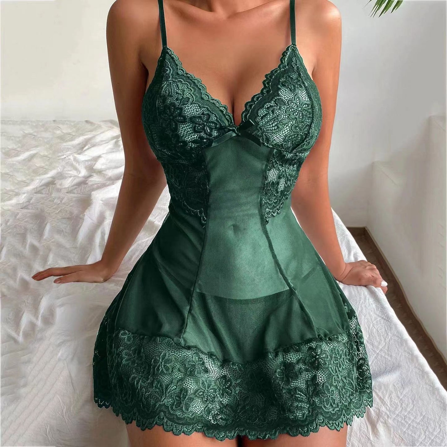 Sexy Babydoll Lingerie Nightwing V Neck Mesh Teddy Lace Design