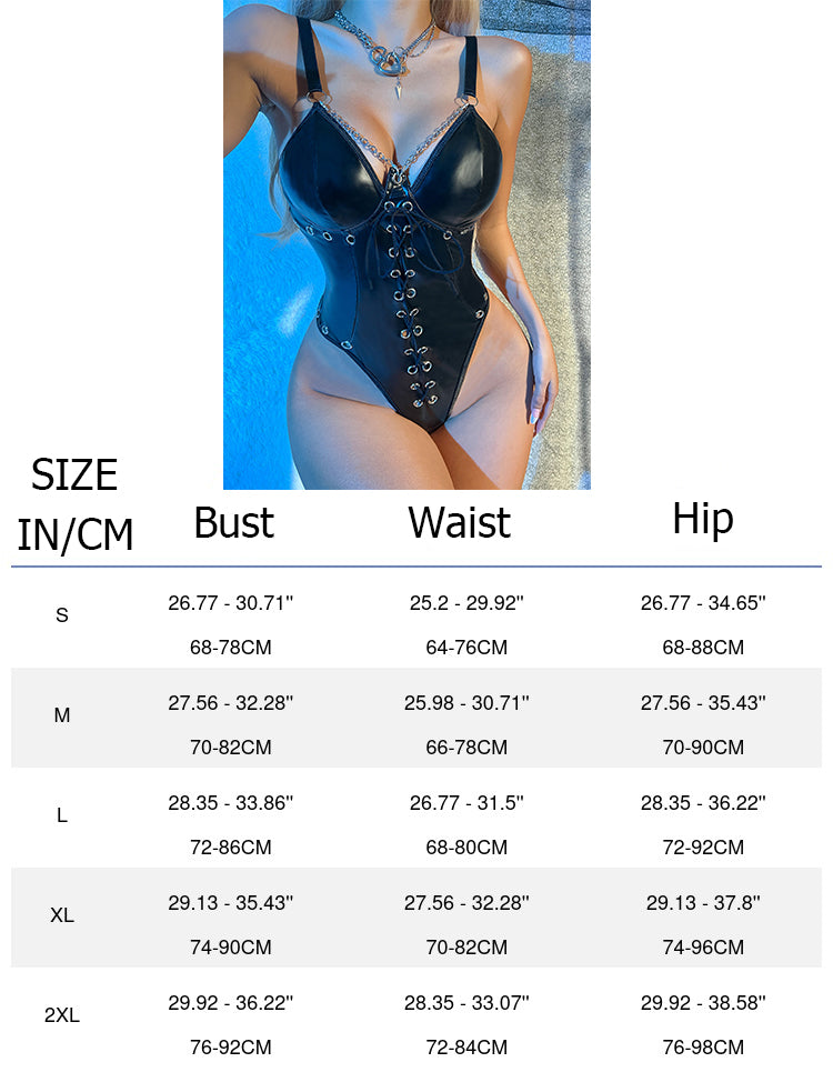 Body en cuir noir pour femme Ensemble de lingerie Teddy Body Lingerie grande taille