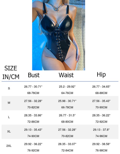 Body en cuir noir pour femme Ensemble de lingerie Teddy Body Lingerie grande taille