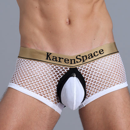 Boxer en maille pour homme, sous-vêtement sexy, avec poche à boucle amusante